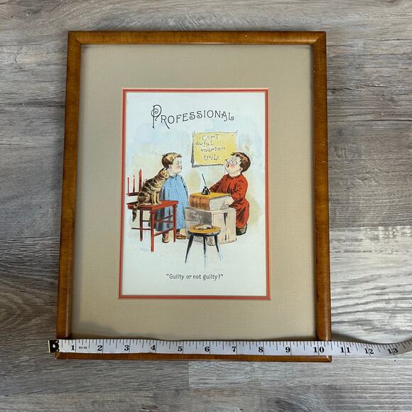 Vintage Framed Illustration Print Professional Guilty or Not Guilty Court Cat - Picture 7 of 8